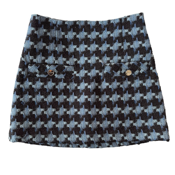 SANDRO Marty Tweed Mini Skirt Blue Houndstooth Size 34 0 XS Preppy Academia - Picture 2 of 8